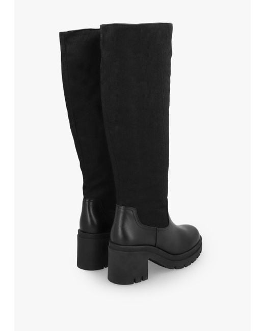 Daniel Bliny Black Leather Block Heel Knee Boots