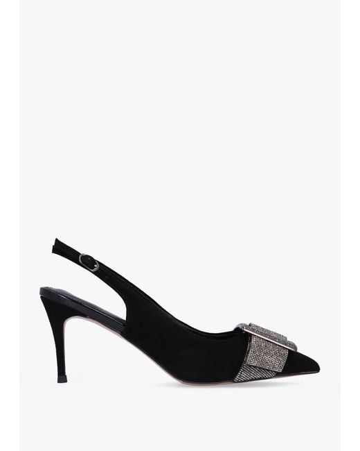 Daniel Samantha Black Suede Diamante Buckle Heeled Sling Backs
