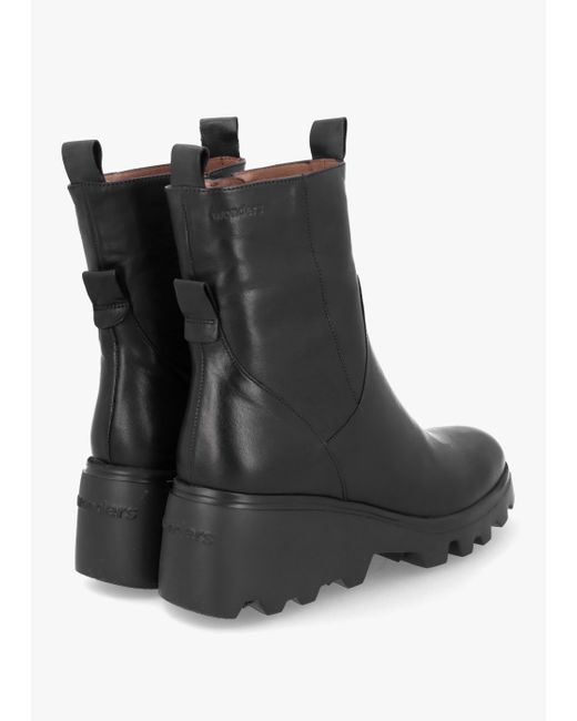 Wonders Leeds Black Smooth Leather Wedge Ankle Boots