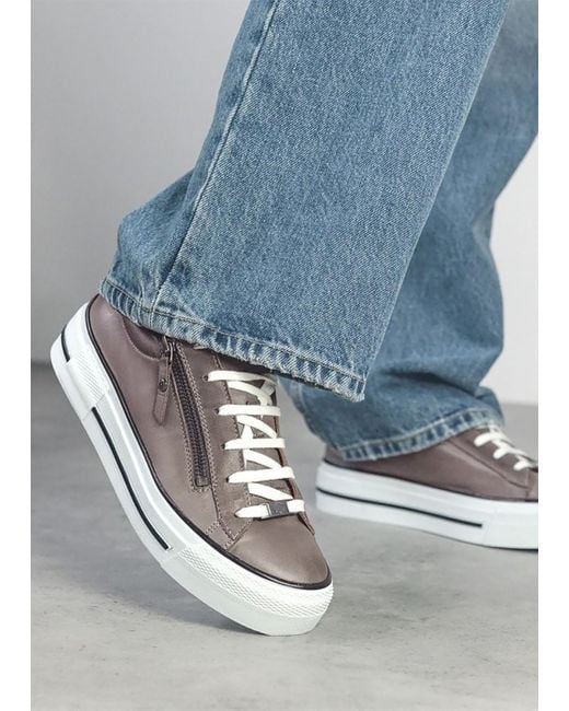 Moda In Pelle White Filician Grey Leather Side Zip Trainers