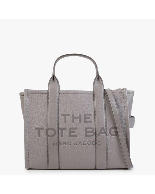 Marc Jacobs The Leather Medium Cement Tote Bag in Gray | Lyst