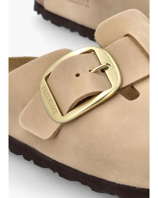 Birkenstock White Boston Big Buckle Sandcastle Nubuck Leather Clogs
