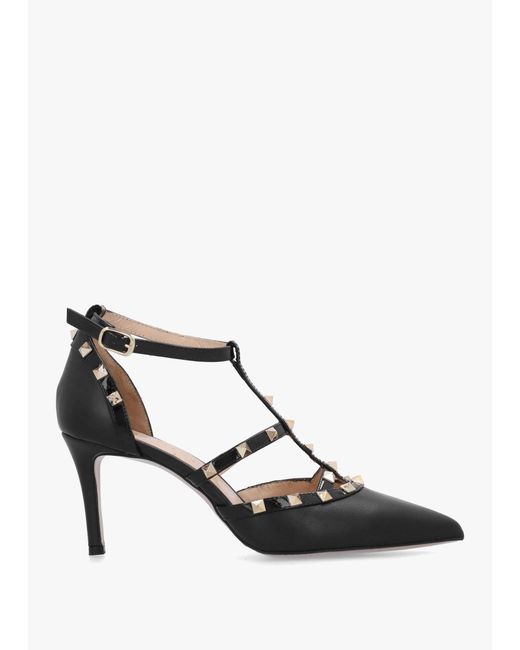 Daniel Multicolor Poltiff Leather Studded T-Bar Court Shoes