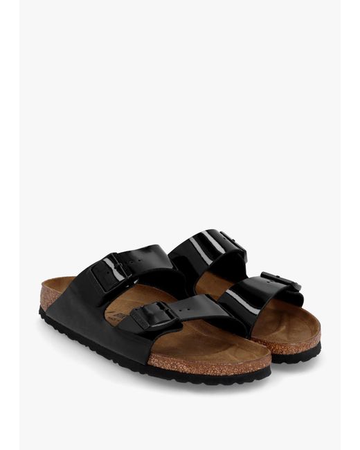 Birkenstock Arizona Birko-flor Black Patent Two Bar Mules