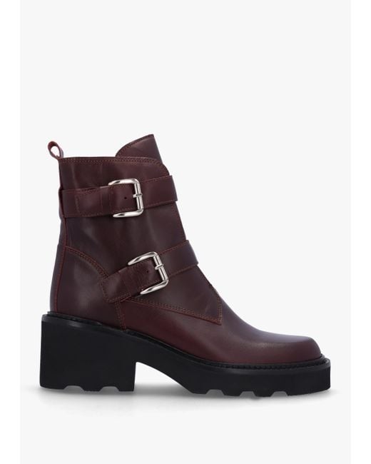 Alpe Brown Arose Burgundy Leather Double Buckle Ankle Boots