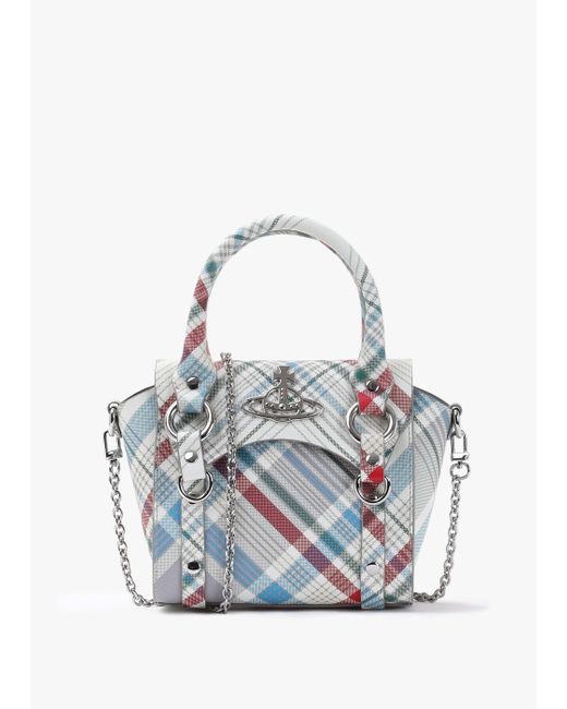 Vivienne Westwood Blue Betty Mini Madras Check Leather Tote Bag