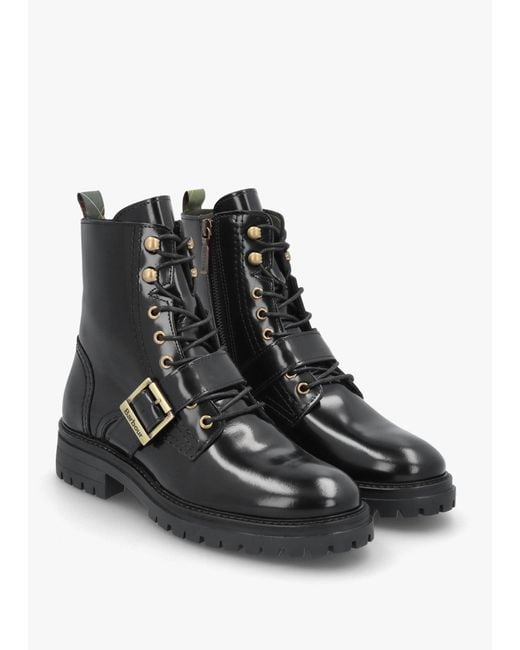 Barbour Black Ouseburne Glace Leather Biker Boots