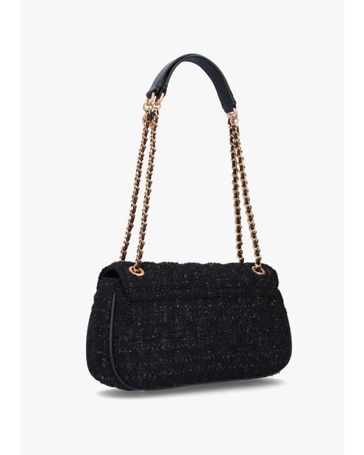 Guess White Giully Convertible Black Tweed Cross-body Bag