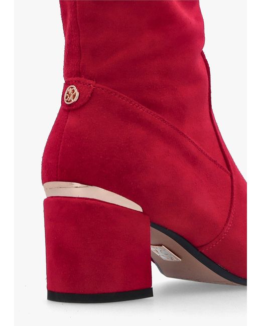 Moda In Pelle Retta Red Suede Block Heel Over The Knee Boots
