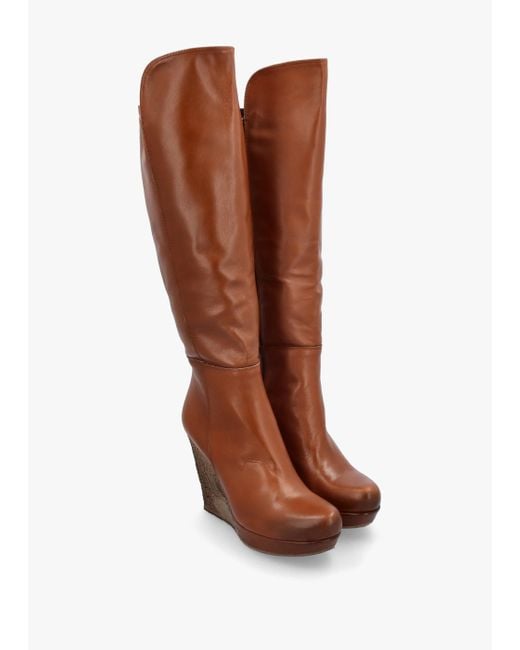 Daniel Brown Wisdom Tan Leather Knee High Wedge Boot