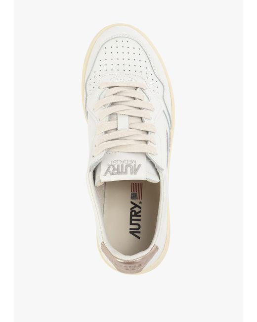 Autry Medalist Low White & Gold Leather Trainers