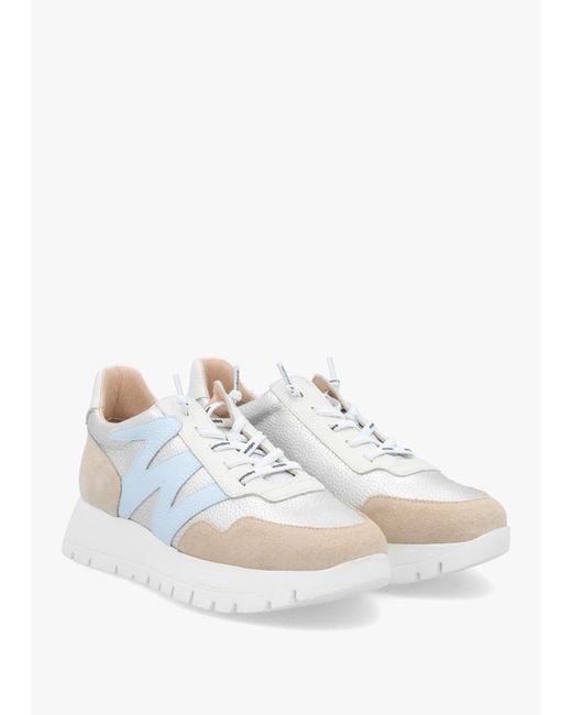 Wonders White Odisei Platino Metallic Leather & Suede Trainers