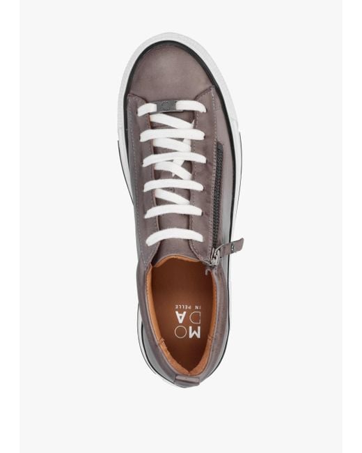 Moda In Pelle White Filician Grey Leather Side Zip Trainers