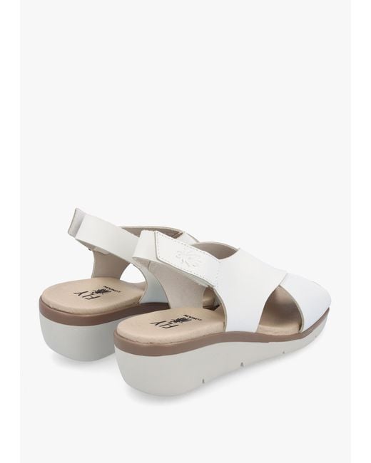 Fly London Nabi White Leather Sling Back Low Wedge Sandals