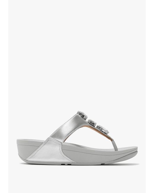 Fitflop White Lulu Ultra Jewel Leather Toe Post Sandals