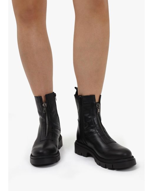 Daniel Lippy Black Leather Front Zip Ankle Boots