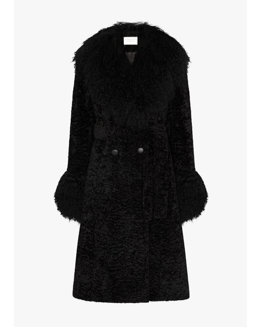 Charlotte Simone Penny 70's Black Mongolian Lambswool Long-line Coat