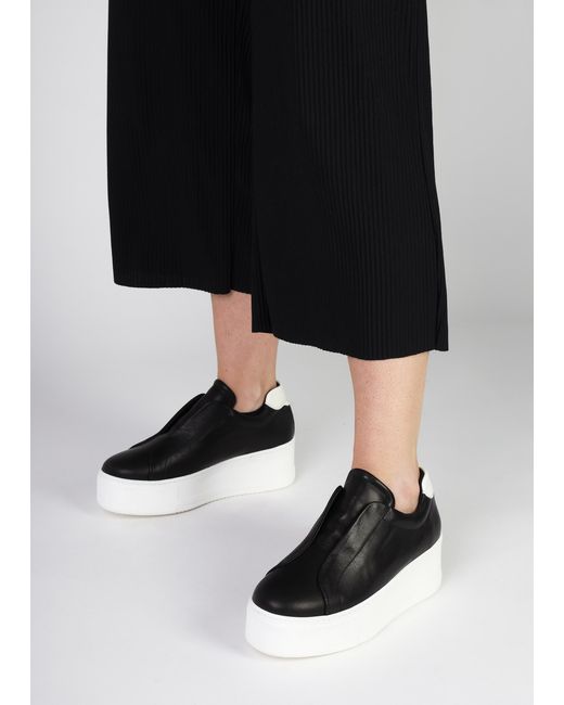 Daniel Tred Black Smooth Leather Laceless Flatform Trainers