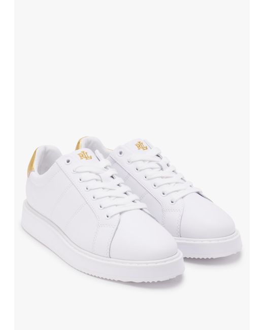 Lauren by Ralph Lauren Angeline Iv White & Gold Leather Trainers