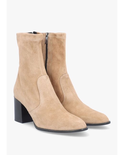 Evaluna Natural Kaky Suede Block Heel Ankle Boots