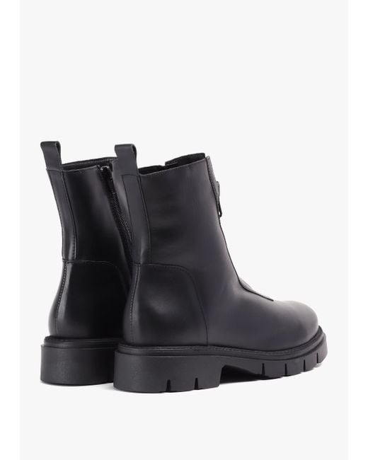 Daniel Lippy Black Leather Front Zip Ankle Boots