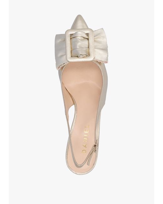 Daniel Natural Galina Gold Leather Raffia Bow Heeled Sling Backs