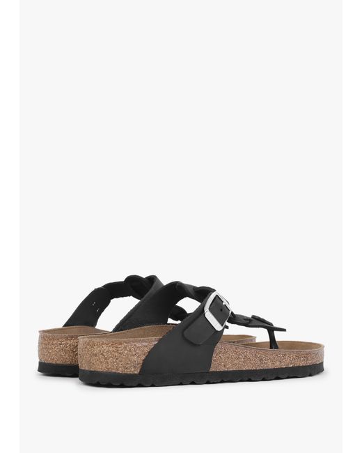 Birkenstock White Gizeh Braided Regular Black Oiled Leather Toe Post Sandals