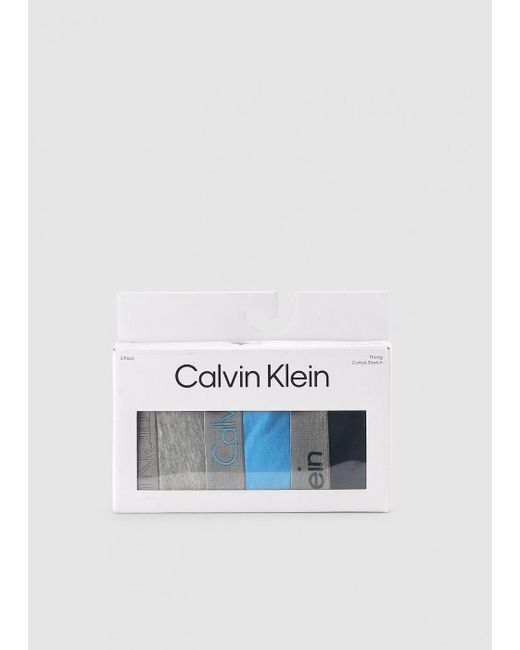 Calvin Klein Blue Ck Tonal Logo Tape Thong Underwear 3 Pack