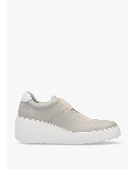 Fly London White Dito Silver Leather Wedge Trainers