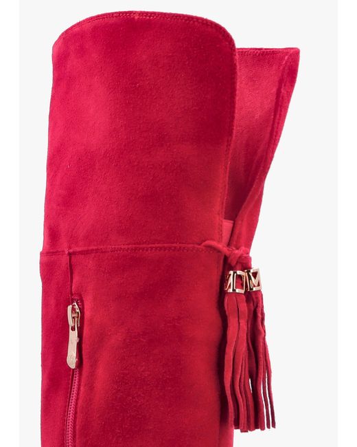 Moda In Pelle Retta Red Suede Block Heel Over The Knee Boots