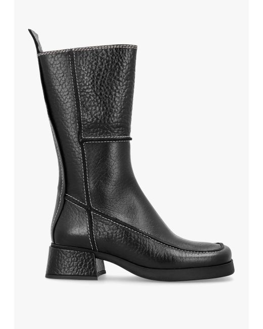 Miista Alzira Black Leather Mid-calf Boots