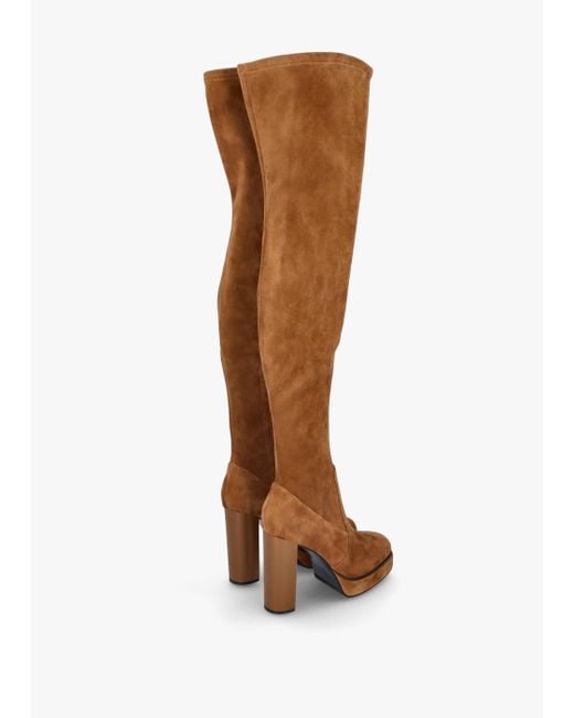 Daniel Brown Sippy Tan Suede Over The Knee Platform Heeled Boots