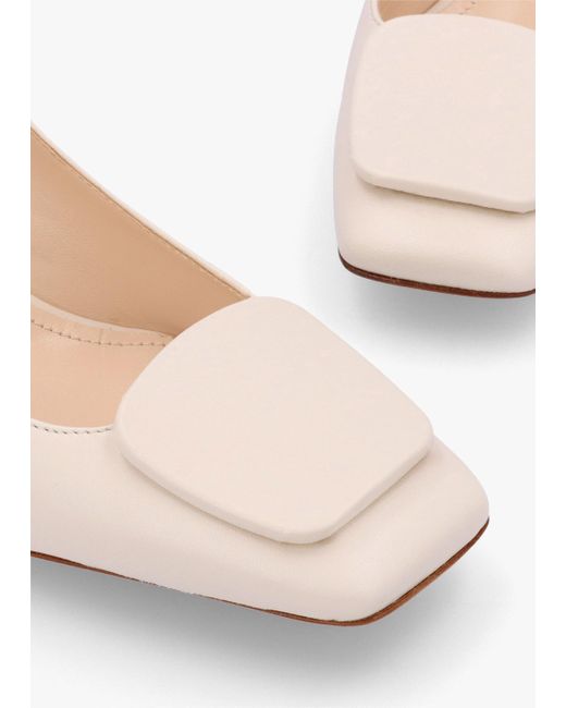 Daniel Natural Nessie Cream Leather Block Heel Court Shoes