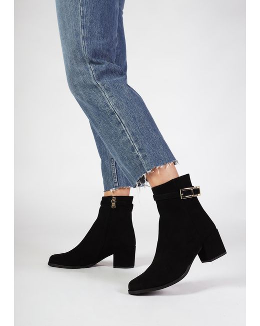 Daniel Pearl Black Suede Block Heel Ankle Boots