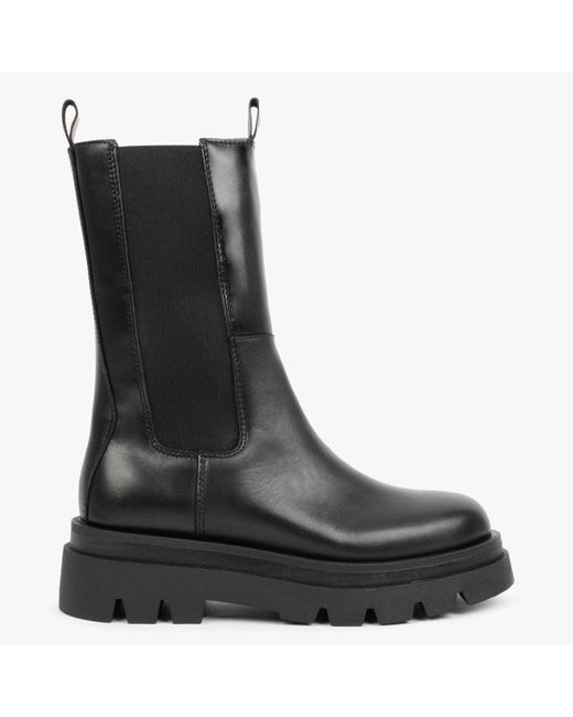 Alpe Okra Black Leather Tractor Sole Calf Boots | Lyst