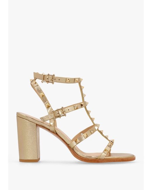 Daniel Natural Pitter Gold Leather Studded Block Heeled Sandals