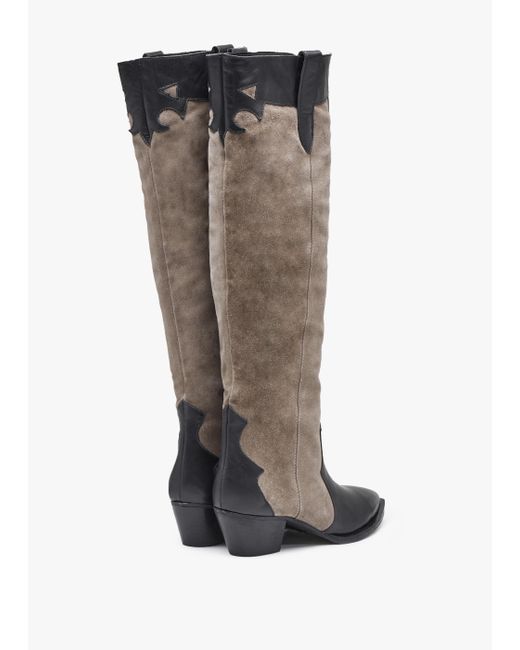 Daniel Brown Bandana Taupe Suede & Leather Western Knee Boots