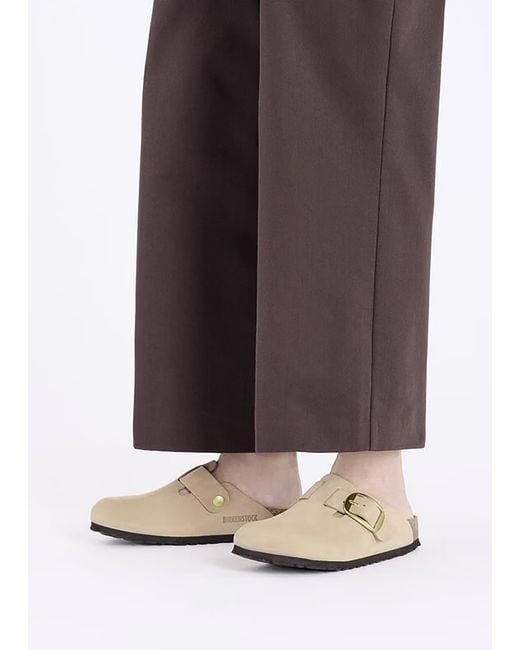 Birkenstock White Boston Big Buckle Sandcastle Nubuck Leather Clogs