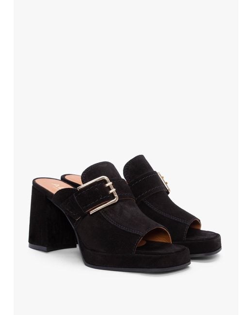 Alpe Black Memphis Block Heel Mules