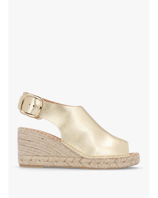 Daniel White Kathie Gold Leather Peep Toe Sling Back Wedge Espadrilles