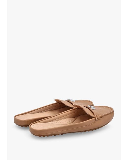 Ralph Lauren White Barnsbury Pebbled Camel Leather Backless Mules
