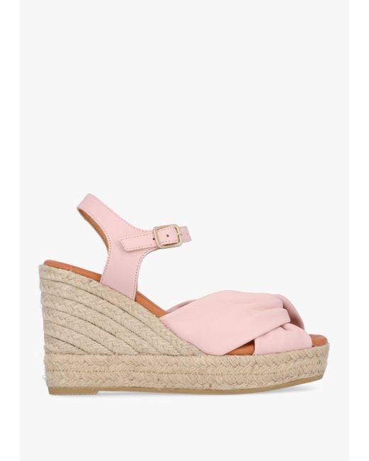 Daniel Kimberly Pink Leather Knotted Wedge Espadrille Sandals