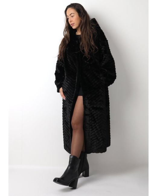 Daniel Black Faux Fur Longline Hooded Coat
