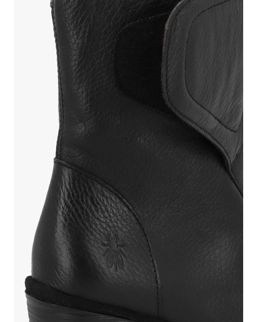 Fly London Dally Black Full Grain Leather High Wedge Ankle Boots