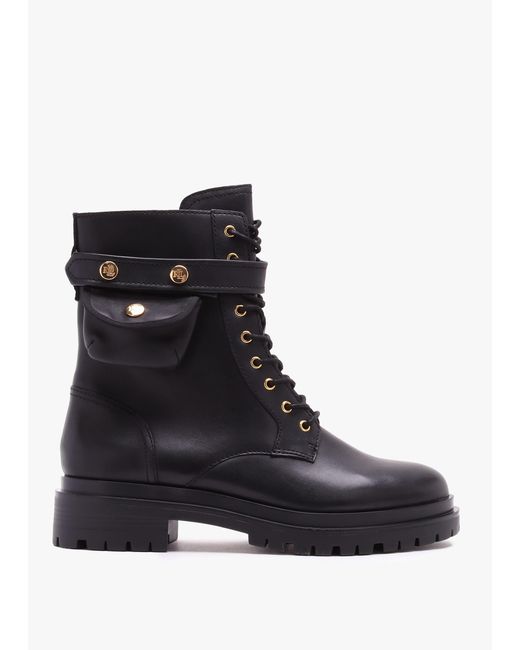 Ralph Lauren Cammie Black Leather Biker Ankle Boots