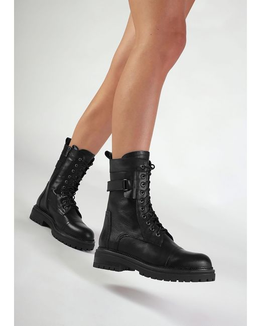 Daniel Idris Black Leather Ankle Strap Biker Boots