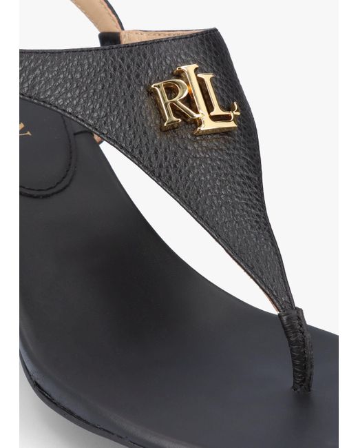 Lauren by Ralph Lauren White Westcott Black Leather Toe Post Heeled Sandals