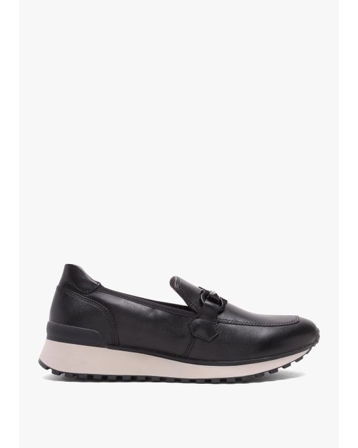 Caprice White Blythe Black Leather Low Wedge Loafers