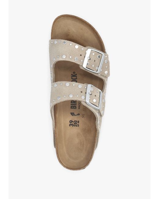 Birkenstock White Arizona Rivet Border Two Bar Mules
