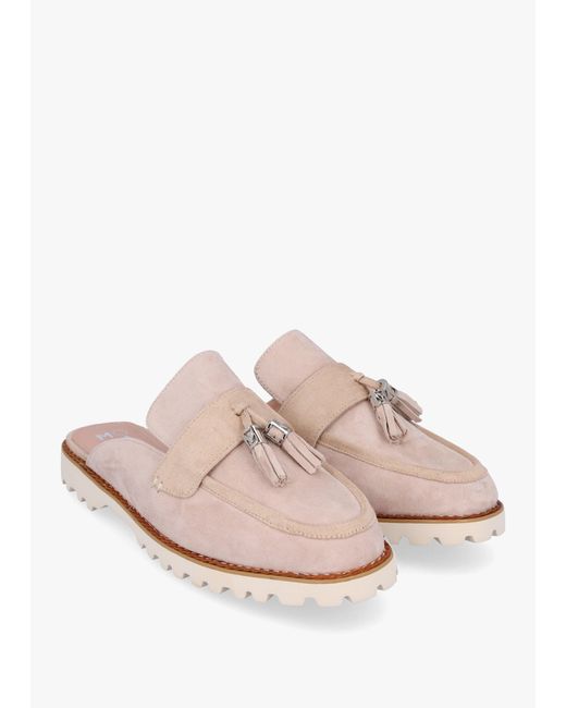 Moda In Pelle Pink Etana Stone Suede Backless Loafers